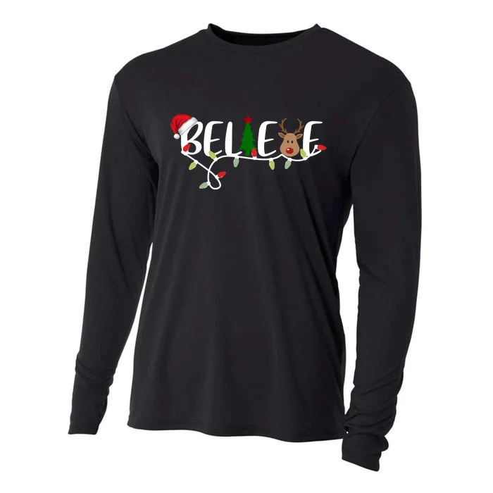 Believe Santa Claus Reindeer Christmas Festive Cooling Performance Long Sleeve Crew