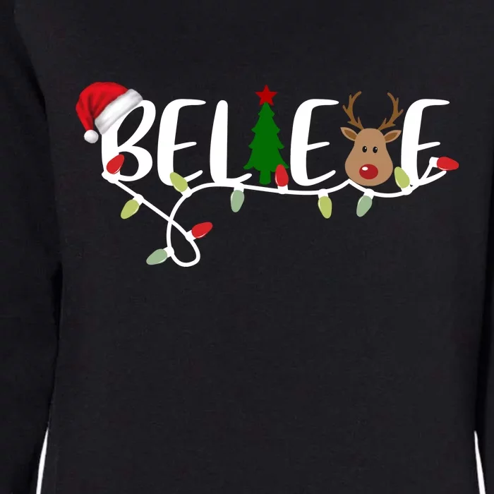 Believe Santa Claus Reindeer Christmas Festive Womens California Wash Sweatshirt