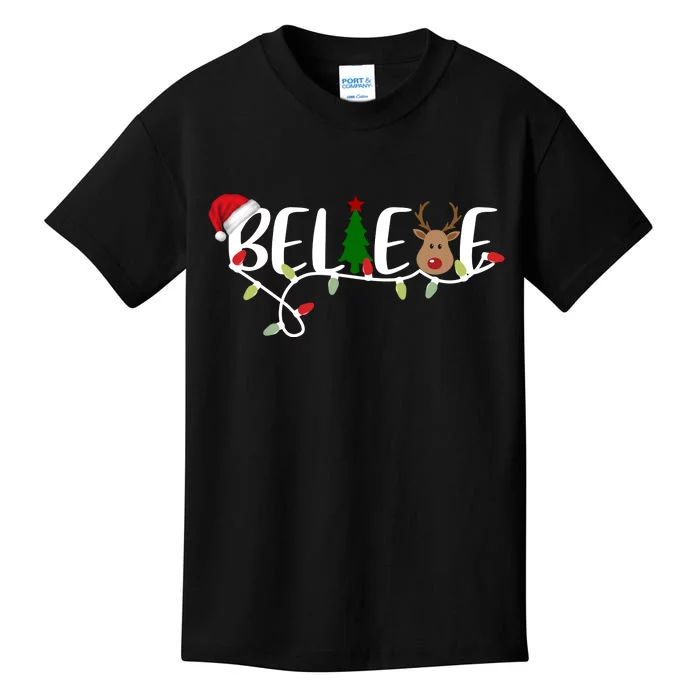 Believe Santa Claus Reindeer Christmas Festive Kids T-Shirt