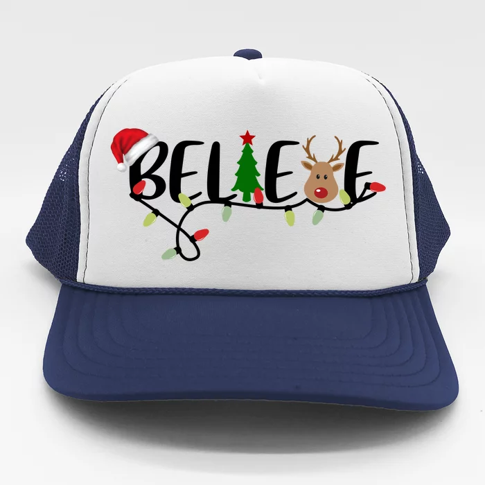 Believe Santa Claus Reindeer Christmas Festive Trucker Hat