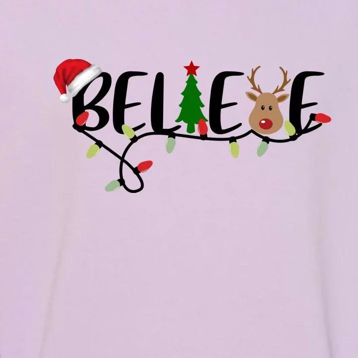 Believe Santa Claus Reindeer Christmas Festive Garment-Dyed Sweatshirt