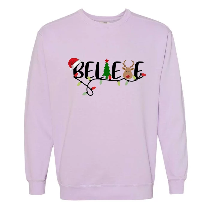 Believe Santa Claus Reindeer Christmas Festive Garment-Dyed Sweatshirt