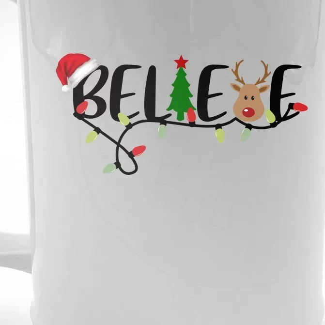 Believe Santa Claus Reindeer Christmas Festive Front & Back Beer Stein