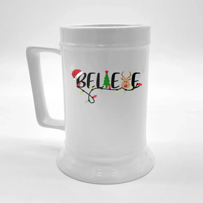 Believe Santa Claus Reindeer Christmas Festive Front & Back Beer Stein