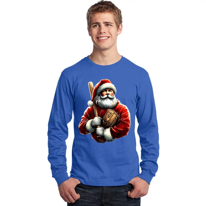 Baseball Santa Christmas Funny Santa Playing Baseball Xmas Gift Tall Long Sleeve T-Shirt