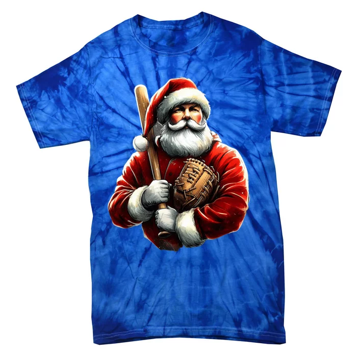 Baseball Santa Christmas Funny Santa Playing Baseball Xmas Gift Tie-Dye T-Shirt