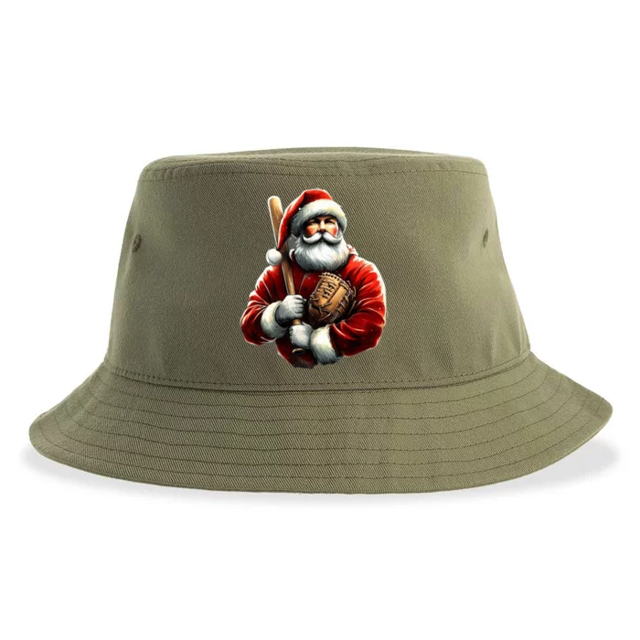 Baseball Santa Christmas Funny Santa Playing Baseball Xmas Gift Sustainable Bucket Hat