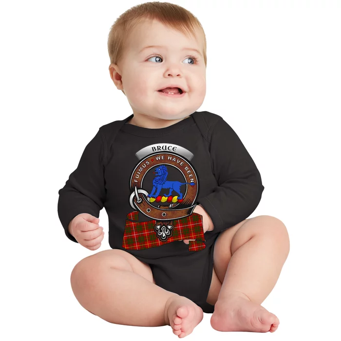 Bruce Scottish Clan Badge & Tartan Baby Long Sleeve Bodysuit