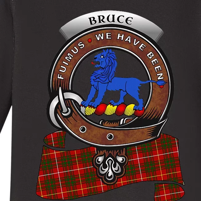 Bruce Scottish Clan Badge & Tartan Baby Long Sleeve Bodysuit