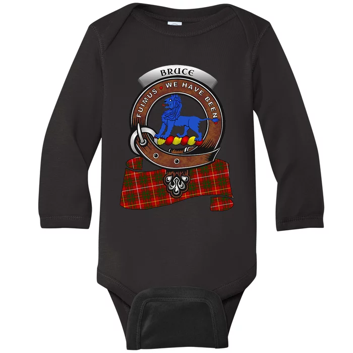 Bruce Scottish Clan Badge & Tartan Baby Long Sleeve Bodysuit