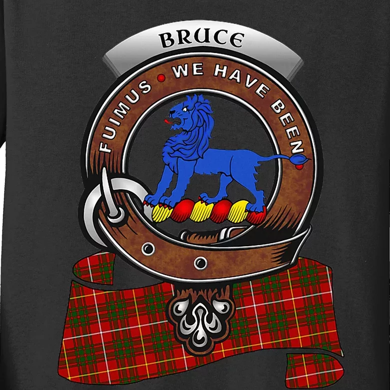 Bruce Scottish Clan Badge & Tartan Kids Long Sleeve Shirt