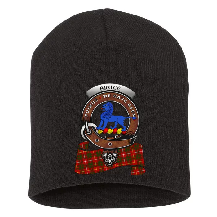 Bruce Scottish Clan Badge & Tartan Short Acrylic Beanie