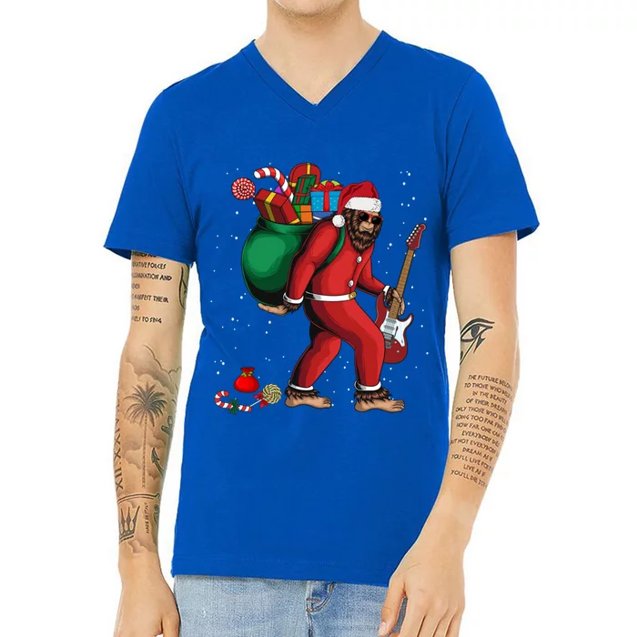 Bigfoot Santa Christmas Rock And Roll Guitar Funny Sasquatch Great Gift V-Neck T-Shirt