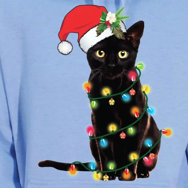 Black Santa Cat Tangled Up In Lights Christmas Santa Unisex Surf Hoodie