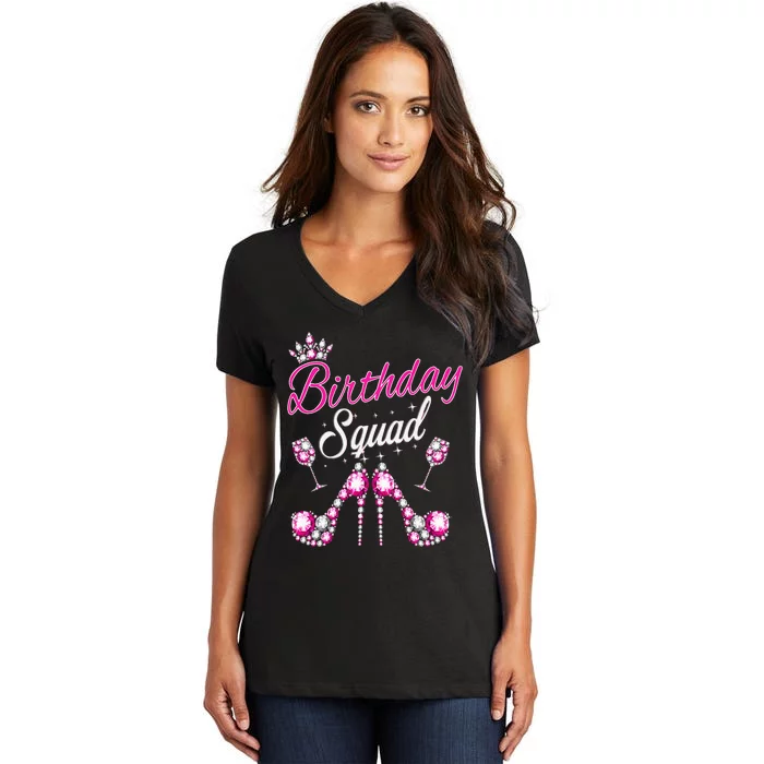 Birthday Squad Crown Elegant Design Diva Squad Women Women's V-Neck T-Shirt