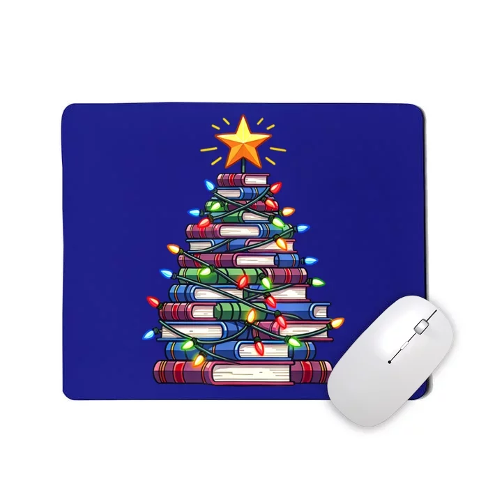 Book Stack Christmas Tree With Lights Bookworm Librarian Gift Mousepad