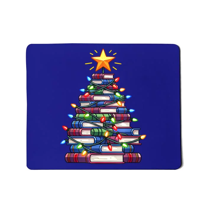 Book Stack Christmas Tree With Lights Bookworm Librarian Gift Mousepad