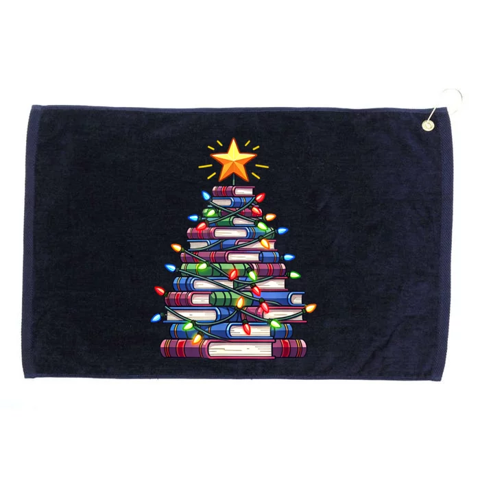 Book Stack Christmas Tree With Lights Bookworm Librarian Gift Grommeted Golf Towel