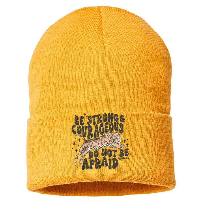 Be Strong Courageous Tiger Christian Religious Sustainable Knit Beanie