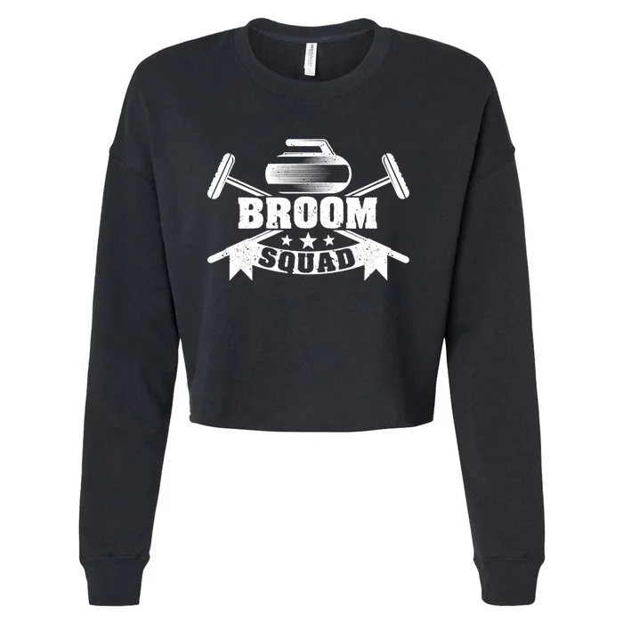 Broom Squad Curling Player Team Winter Ice Funny Curler Fan Gift Cropped Pullover Crew