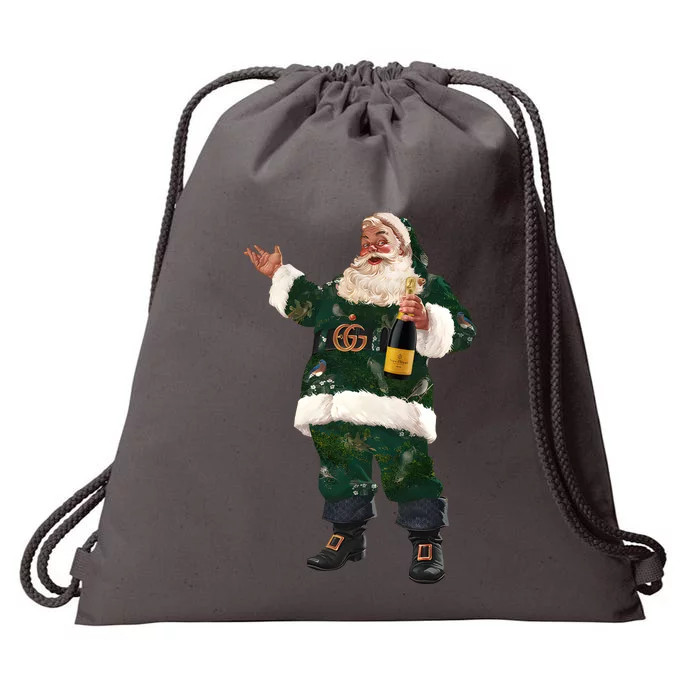 Boujee Santa Champagne Luxe Santa Funny Christmas Drawstring Bag