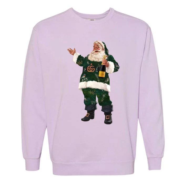 Boujee Santa Champagne Luxe Santa Funny Christmas Garment-Dyed Sweatshirt