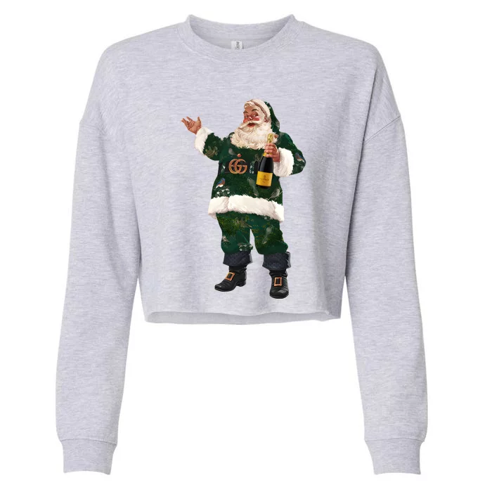 Boujee Santa Champagne Luxe Santa Funny Christmas Cropped Pullover Crew