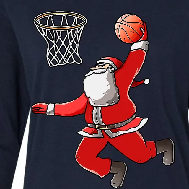 Basketball Santa Christmas Dunk Cool Sport XMas Pajama Womens Cotton Relaxed Long Sleeve T-Shirt