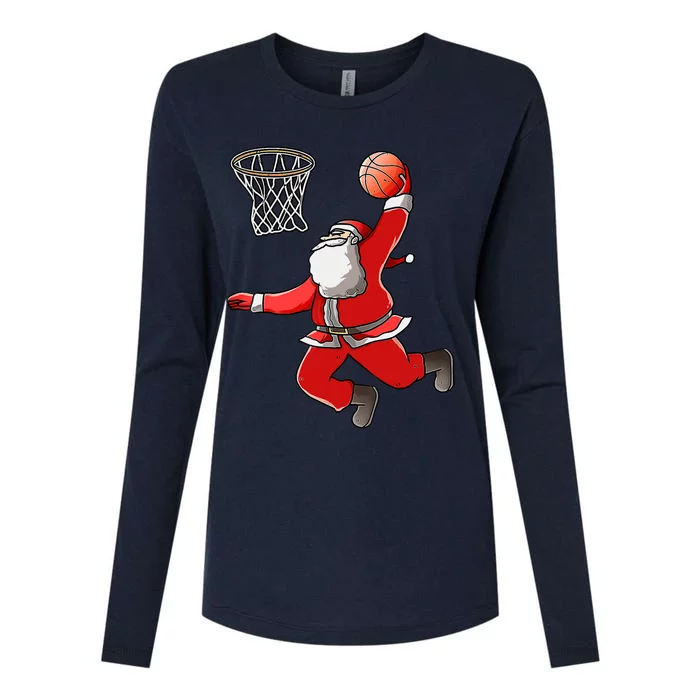 Basketball Santa Christmas Dunk Cool Sport XMas Pajama Womens Cotton Relaxed Long Sleeve T-Shirt