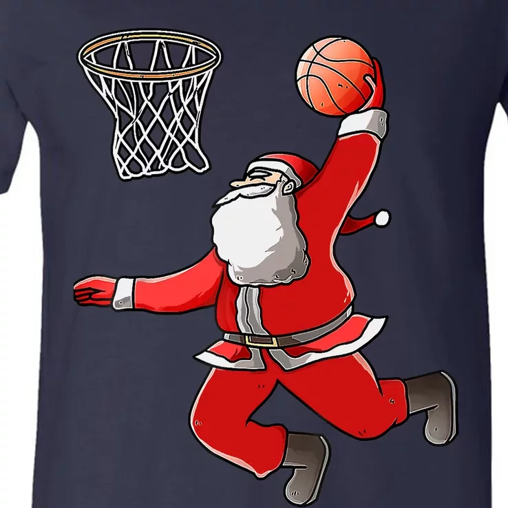 Basketball Santa Christmas Dunk Cool Sport XMas Pajama V-Neck T-Shirt