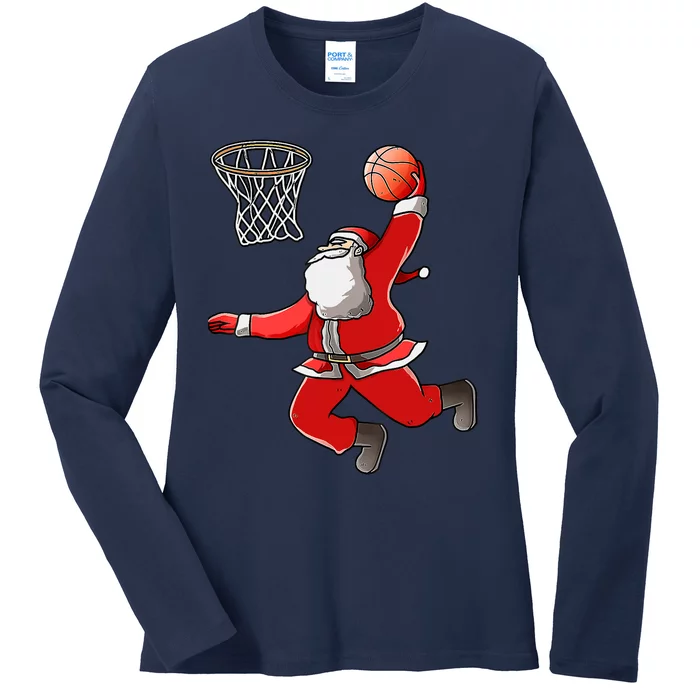 Basketball Santa Christmas Dunk Cool Sport XMas Pajama Ladies Long Sleeve Shirt