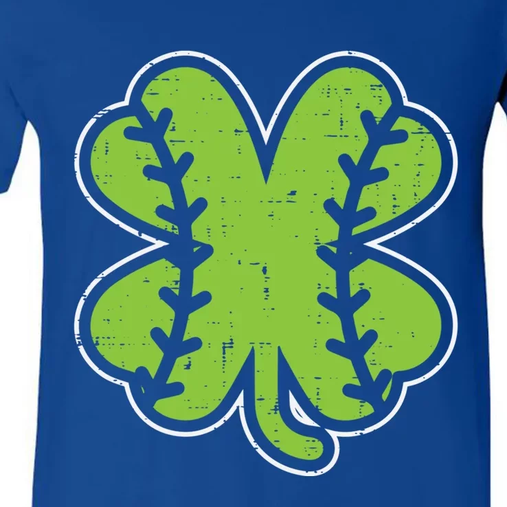 Baseball Shamrock Clover St Patricks Day Lucky Sports Gift V-Neck T-Shirt