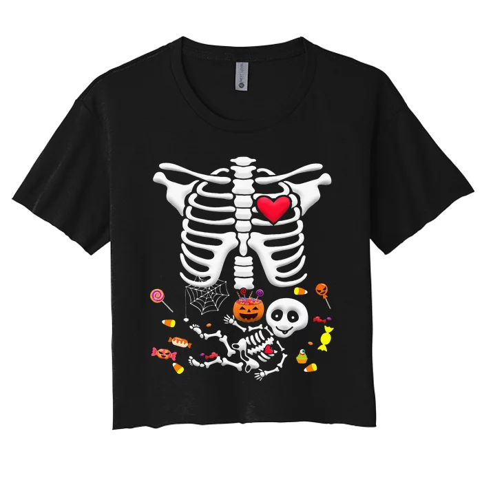 Baby Skeleton Candy Halloween Funny Pregnancy X Ray Women's Crop Top Tee