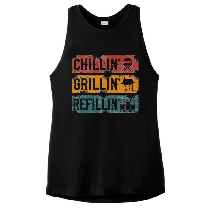 BBQ Smoker Chillin' Grillin' Refillin' Ladies Tri-Blend Wicking Tank