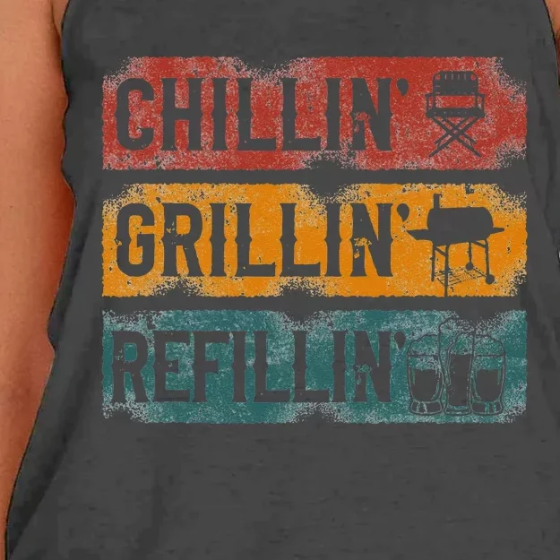 BBQ Smoker Chillin' Grillin' Refillin' Women's Knotted Racerback Tank