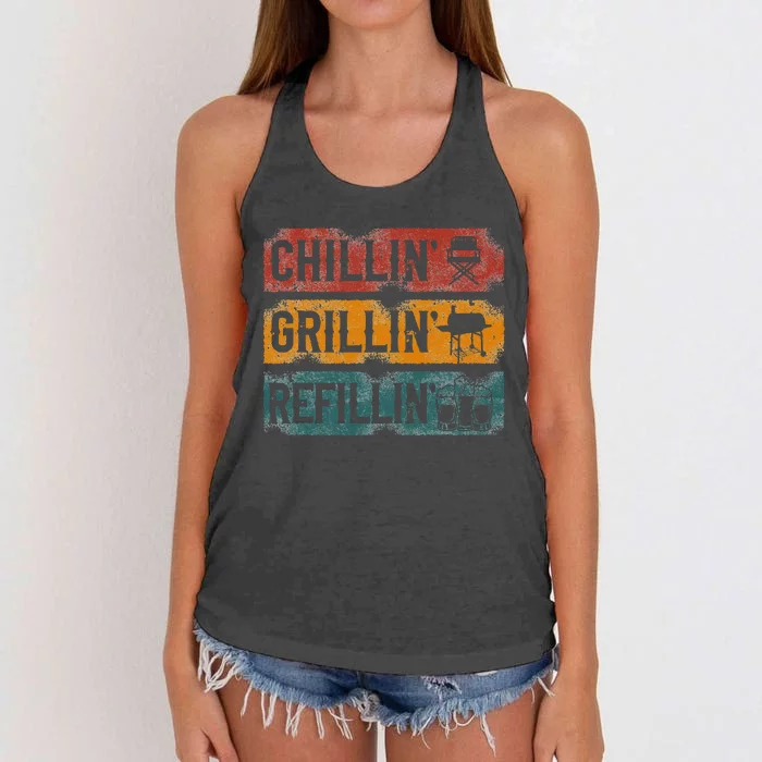 BBQ Smoker Chillin' Grillin' Refillin' Women's Knotted Racerback Tank