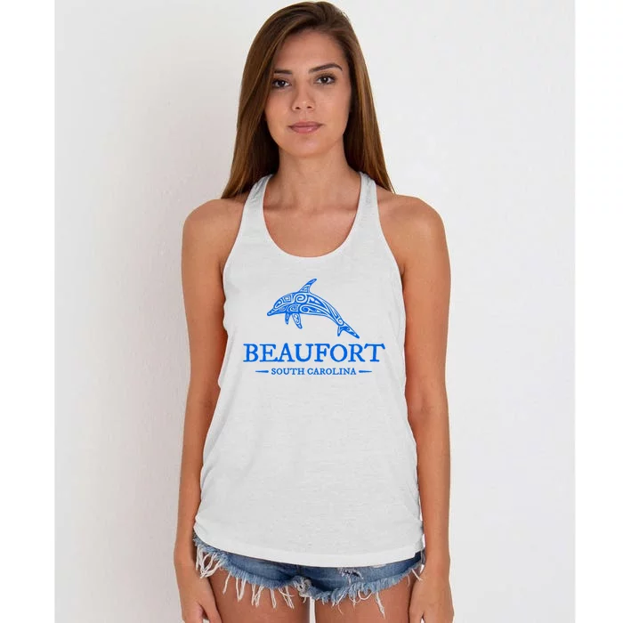 Beaufort South Carolina Dolphin Women's Knotted Racerback Tank