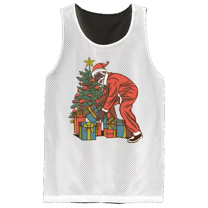 Black Santa Claus Funny Christmas Gift Mesh Reversible Basketball Jersey Tank