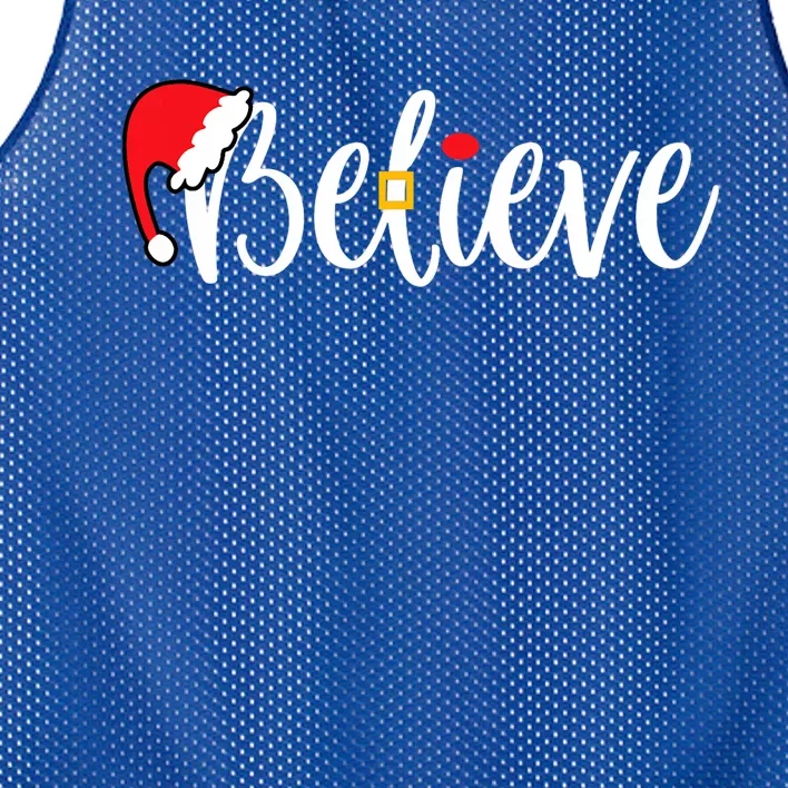 Believe Santa Claus Hat Red Reindeer Nose Holiday Season Mesh Reversible Basketball Jersey Tank