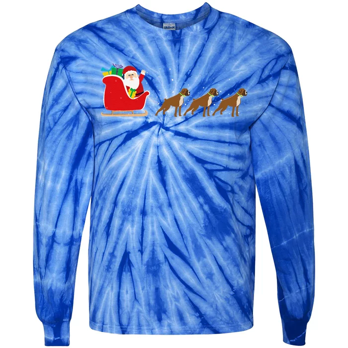 Boxer Santa Christmas Sleigh Funny Boxer Dog Xmas Tie-Dye Long Sleeve Shirt