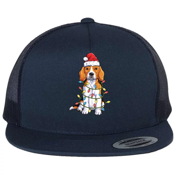 Beagle Santa Christmas Tree Lights Xmas Funny Gift Boys Funny Gift Flat Bill Trucker Hat