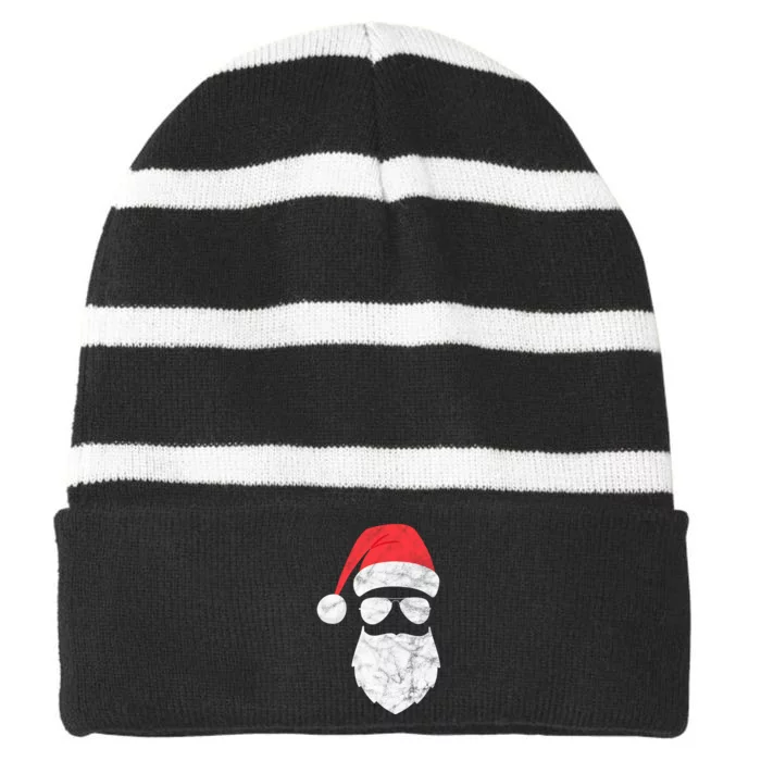 Bearded Santa Claus Hipster Striped Beanie with Solid Band