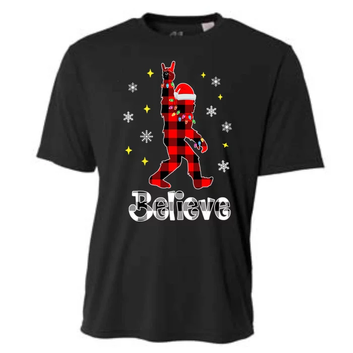 Bigfoot Santa Christmas Tree Xmas Sasquatch Rock And Roll Funny Gift Cooling Performance Crew T-Shirt