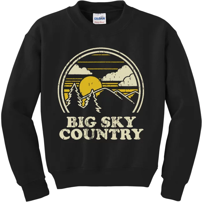 Big Sky Country Montana Vintage Hiking Mountains Kids Sweatshirt