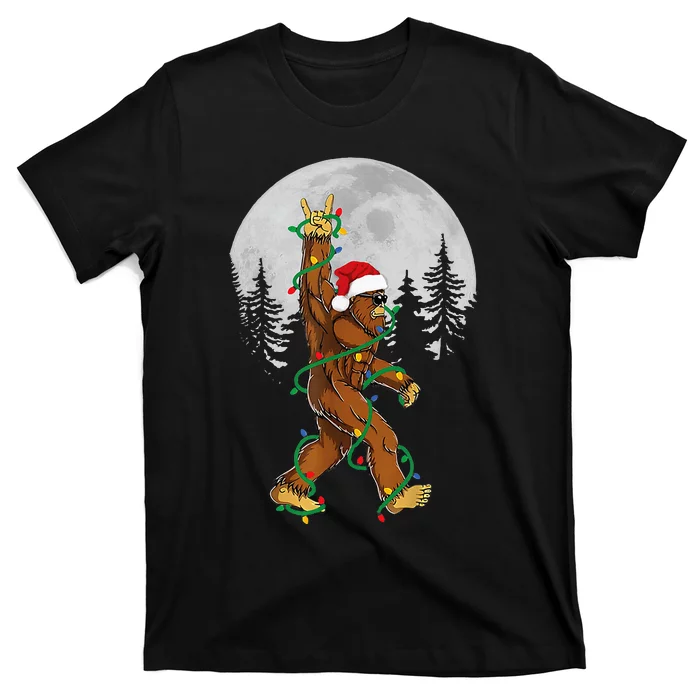 Bigfoot Santa Christmas Tree Lights Xmas Sasquatch T-Shirt