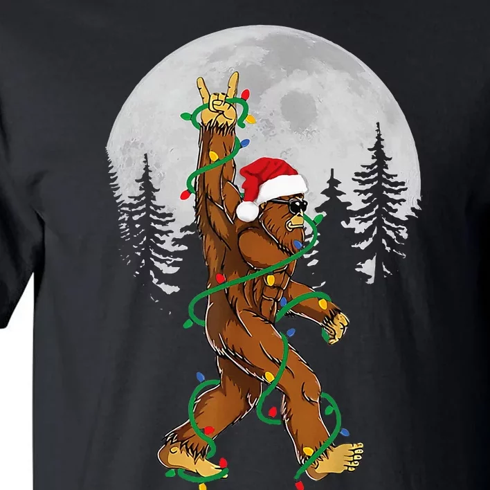 Bigfoot Santa Christmas Tree Lights Xmas Sasquatch Tall T-Shirt