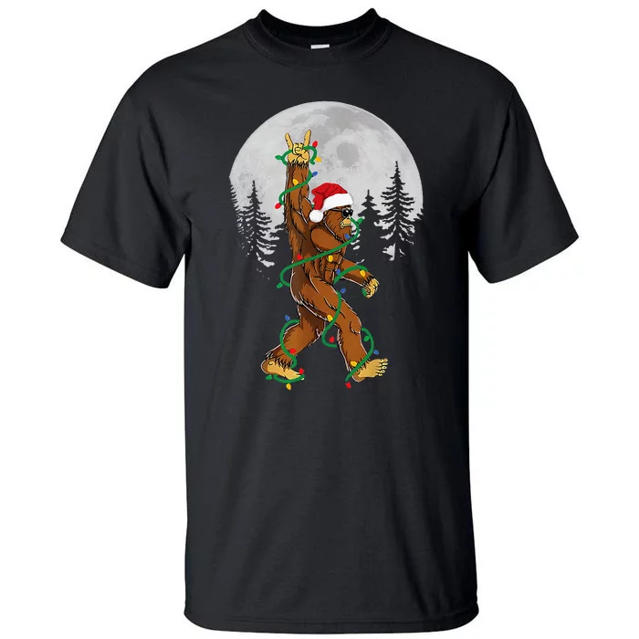 Bigfoot Santa Christmas Tree Lights Xmas Sasquatch Tall T-Shirt