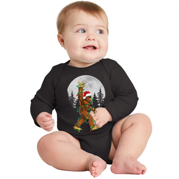 Bigfoot Santa Christmas Tree Lights Xmas Sasquatch Baby Long Sleeve Bodysuit