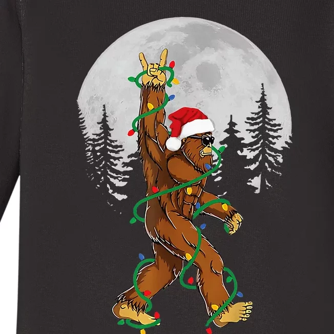 Bigfoot Santa Christmas Tree Lights Xmas Sasquatch Baby Long Sleeve Bodysuit