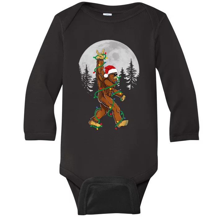 Bigfoot Santa Christmas Tree Lights Xmas Sasquatch Baby Long Sleeve Bodysuit